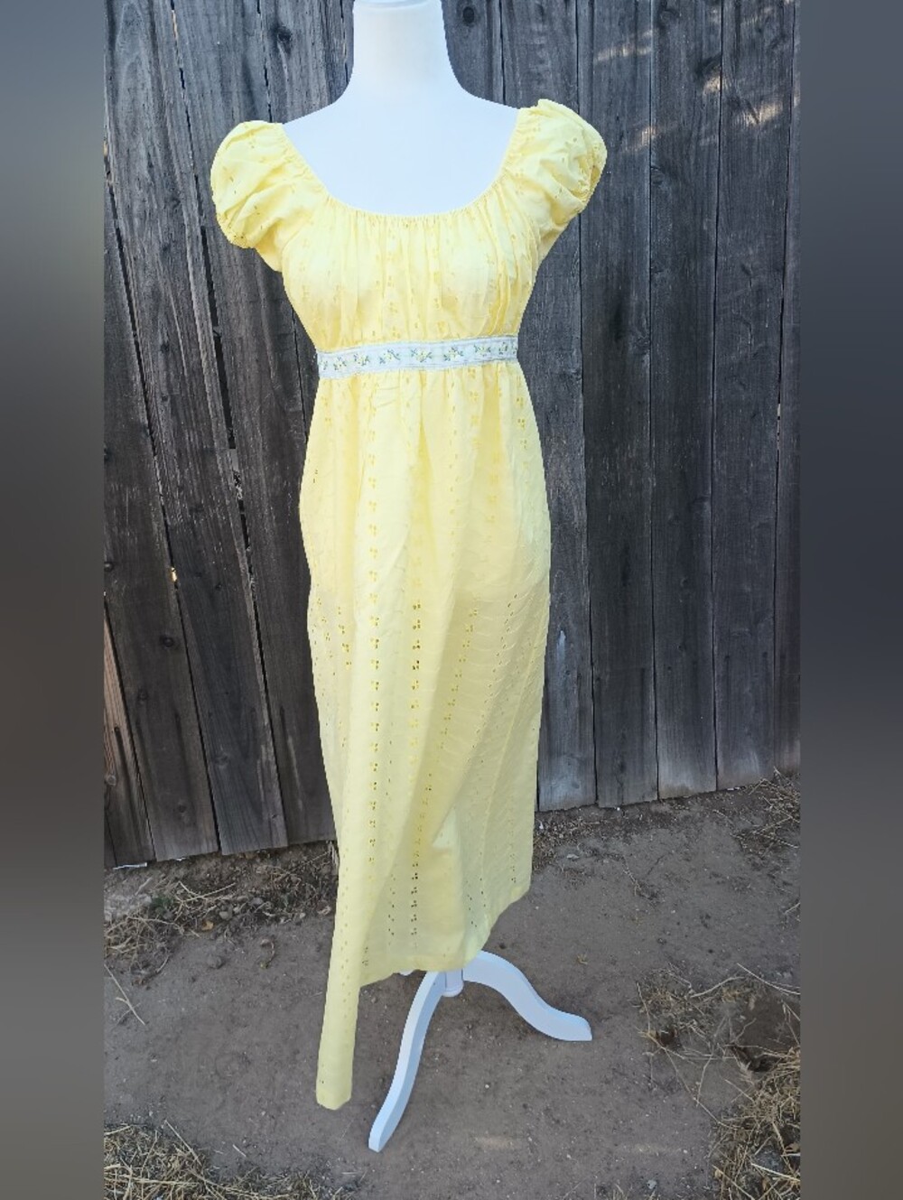 Vintage 1970s Yellow Eyelet Maxi Dress NOS